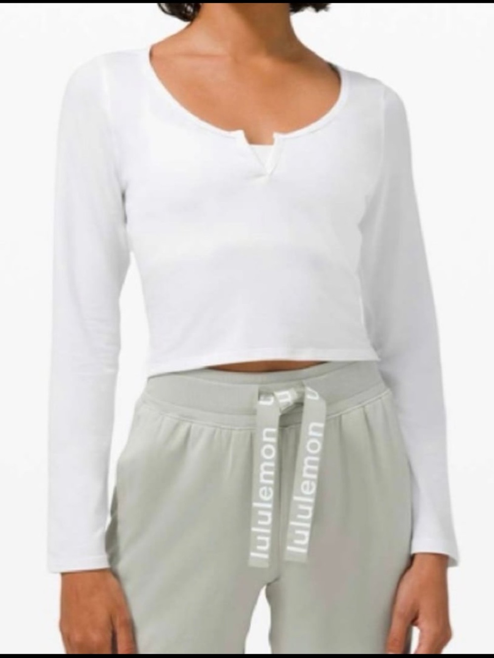 Lululemon Henley Cropped Long Sleeve Top White